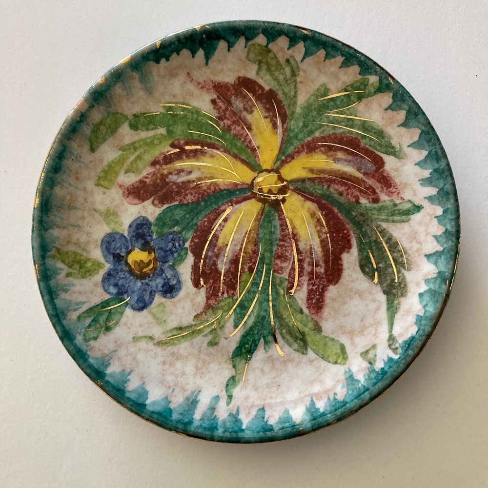 Vintage Trinket Dish Gold Trim  Handpainted  Floral numbered